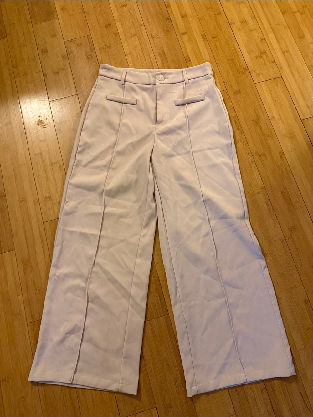 Cream Wide-Leg High-Rise Trousers